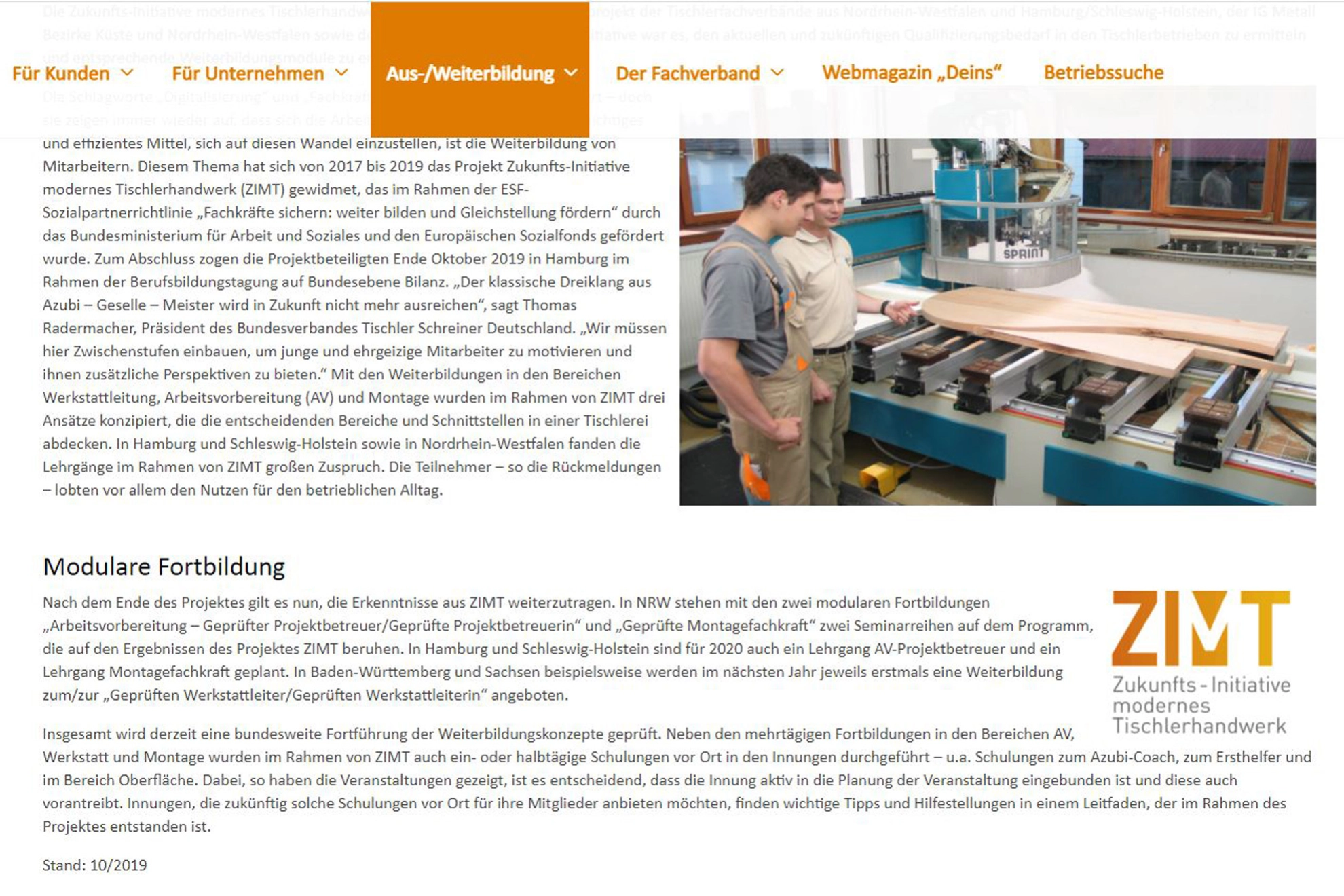 Zukunftsinitiative modernes Tischlerhandwerk Zimt