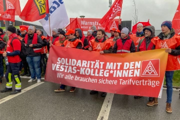 Streiks beim Windanlagenhersteller Vestas werden fortgesetzt / Kundgebung am Dienstag in Hamburg
