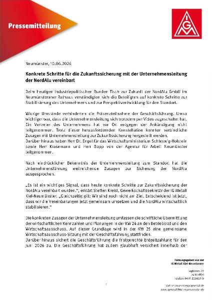 Konkrete Schritte für die Zukunftssicherung mit der Unternehmensleitung der NordAlu vereinbart