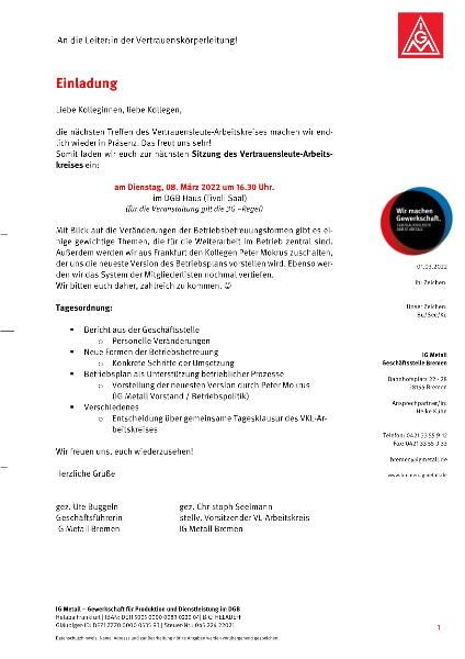 Einladung VKL 08.03.22