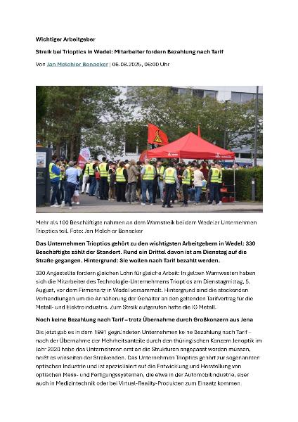 Streik bei Trioptics in Wedel