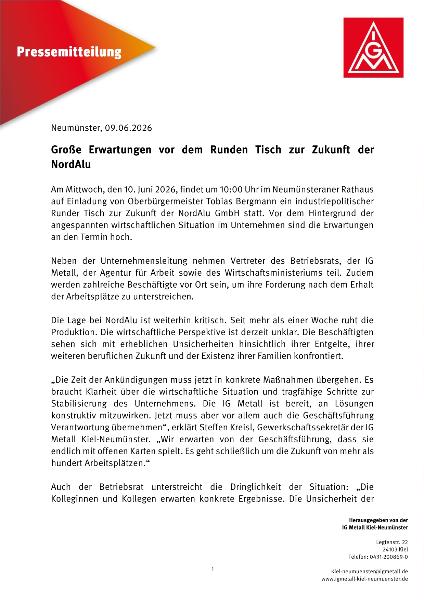 Große Erwartungen vor dem Runden Tisch zur Zukunft der NordAlu