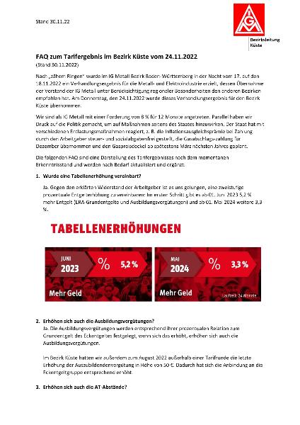 FAQ Küste Tarifergebnis ME 2022 Küste