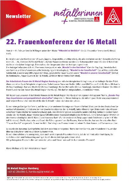 2023 Newsletter 3 Metallerinnen - 22. Frauenkonferenz in Willingen