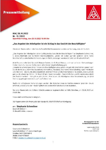 Pressemitteilung Warnstreik Metall- und Elekroindustrie